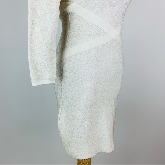 BEBE Cream Metallic Bodycon Mini Dress Small - Picture 7 of 13